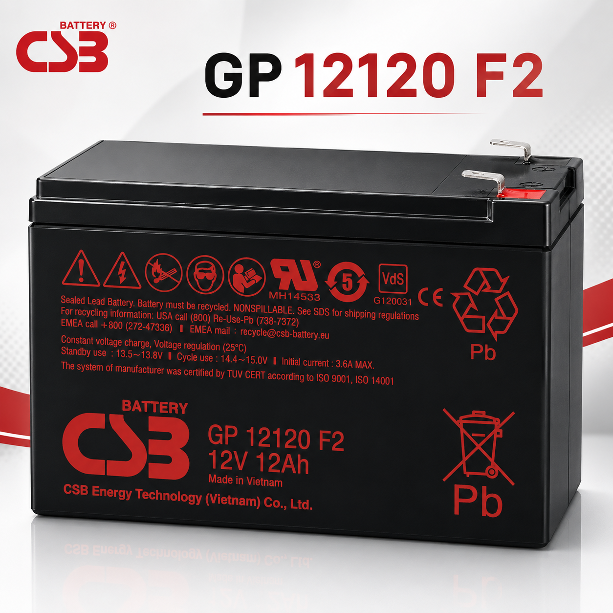 CSB GP 12120 F2 12V 12Ah 多用途密閉式鉛酸蓄電池
