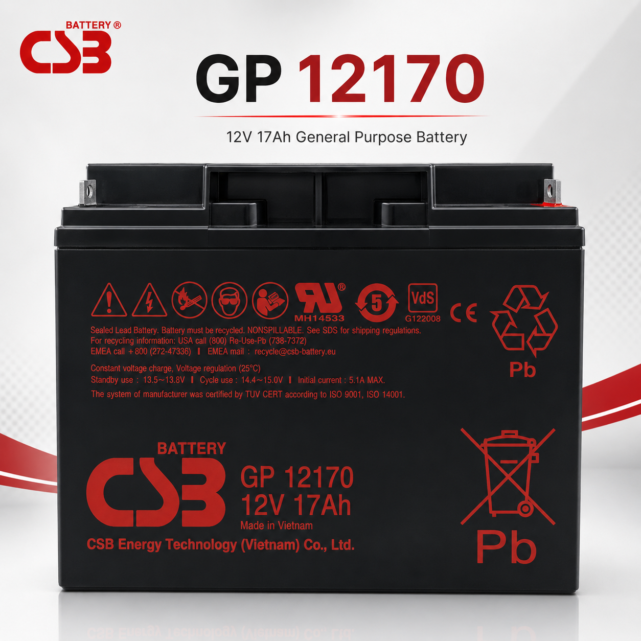 CSB GP 12170 12V 17Ah 通用免維護密閉式AGM蓄電池